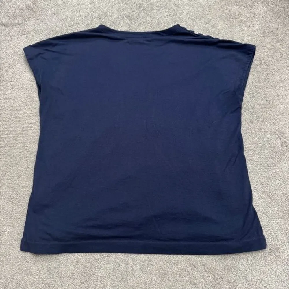 J.Crew Embroidered V-Neck Blouse Womens Medium Navy Blue Cotton Casual Boho Top